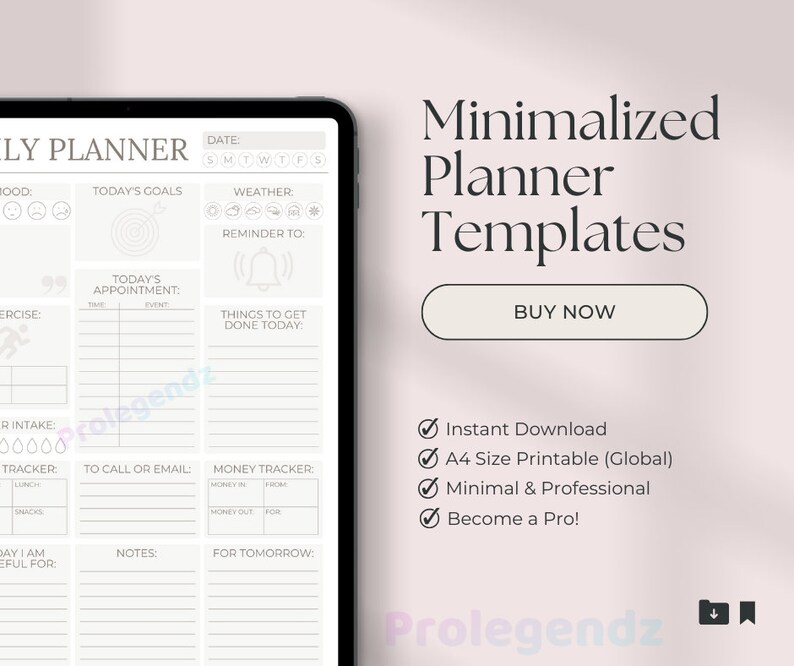 A4 Size Digital Daily Planner Today's Schedule Date Top Priorities to
