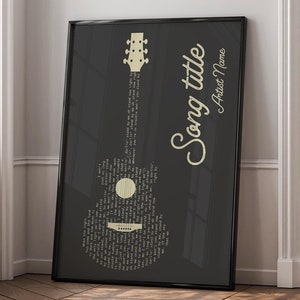 Impresión de guitarra con letras de canciones personalizadas, arte de pared musical, regalo de cumpleaños para hombres, regalo de aniversario para esposo, esposa, padre, papá y mamá, póster de guitarra