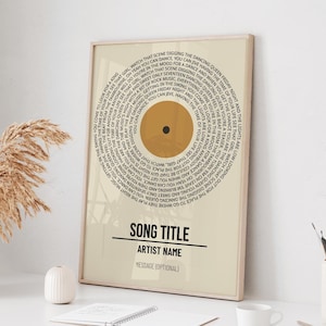 Personalised Music Poster, Customizable Music Gift, Personalised Vinyl Lyric Print, Favourite Song Personalised, Personalised Record Gift