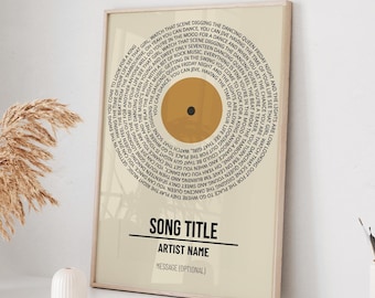 Personalised Music Poster, Customizable Music Gift, Personalised Vinyl Lyric Print, Favourite Song Personalised, Personalised Record Gift