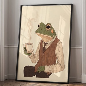 Retro Frosch Wand Kunst, Vintage 70er Jahre Poster, Frosch Druck, Retro Print Vintage Frosch, Kaffee Poster, lustiger Frosch Kunst, digitaler Download druckbare Kunst