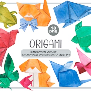 Aquarell-Origami-Clipart - Papierhandwerk-Hobby - Papierprodukte png - Origami-Kunst - handgeschöpfter Papierkranich - Kreativität mit Kindern - Entspannen