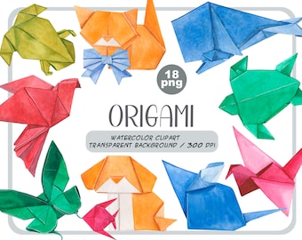 Watercolor origami clipart - paper craft hobby - paper products png - origami art - handmade  paper crane - creativity with children - relax