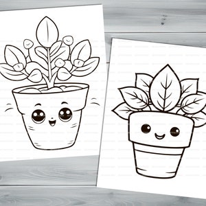 Anime kawaii plants PDF coloring book Printable colouring pages for little kids cartoon funny characters thick outlines houseplants image 4