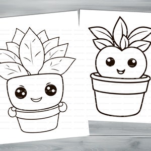 Anime kawaii plants PDF coloring book Printable colouring pages for little kids cartoon funny characters thick outlines houseplants image 9