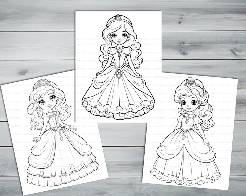 Princess doll PDF coloring book Printable colouring pages for kids Cute Cartoon girl coloring thick outlines for children's creativity image 9