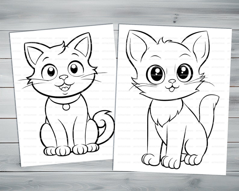 Funny kittens PDF coloring book Printable colouring pages for kids Cute Cartoon cat coloring thick outlines for children's creativity image 4