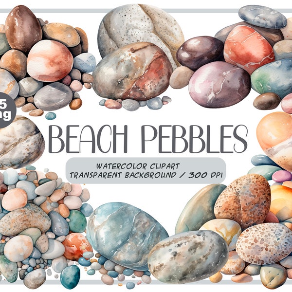 Watercolor beach pebbles clipart - beautiful stones PNG-Rock Graphics-beach theme illustration-Nature clipart-river rocks prints-pebbles PNG