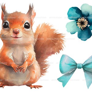 Watercolor cute baby squirrels clipart-Realistic squirrel with flower-Baby Shower Graphics-Nursery Decor Wall Art-Woodland Animal-pet png image 8