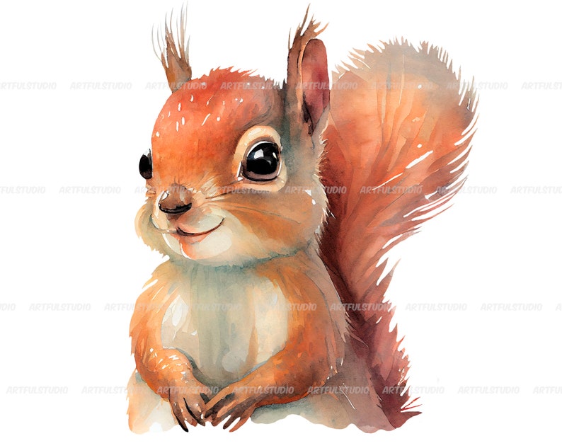 Watercolor cute baby squirrels clipart-Realistic squirrel with flower-Baby Shower Graphics-Nursery Decor Wall Art-Woodland Animal-pet png image 4