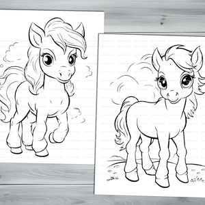 Cute little pony PDF coloring book Printable colouring pages for kids Cartoon cute funny horses coloring thick outlines farm animals image 5