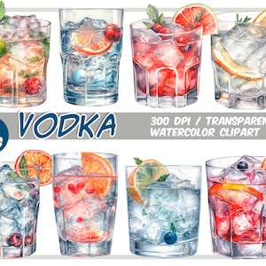 Aquarell Wodka Cocktails Clipart-Gin Glas-starke alkoholische Getränke-Alkoholische Getränke Clipart-ein Schuss Wodka PNG-Instant Download