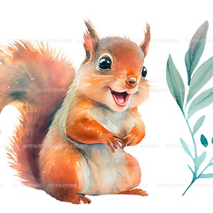 Watercolor cute baby squirrels clipart-Realistic squirrel with flower-Baby Shower Graphics-Nursery Decor Wall Art-Woodland Animal-pet png image 7