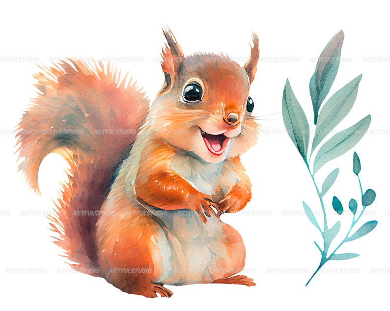 Watercolor cute baby squirrels clipart-Realistic squirrel with flower-Baby Shower Graphics-Nursery Decor Wall Art-Woodland Animal-pet png image 7