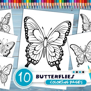 Beautiful butterflies PDF coloring book Printable colouring pages for kids Cartoon butterfly thick outlines for children's creativity image 1