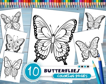 Beautiful butterflies PDF coloring book - Printable colouring pages for kids - Cartoon butterfly -thick outlines -for children's creativity