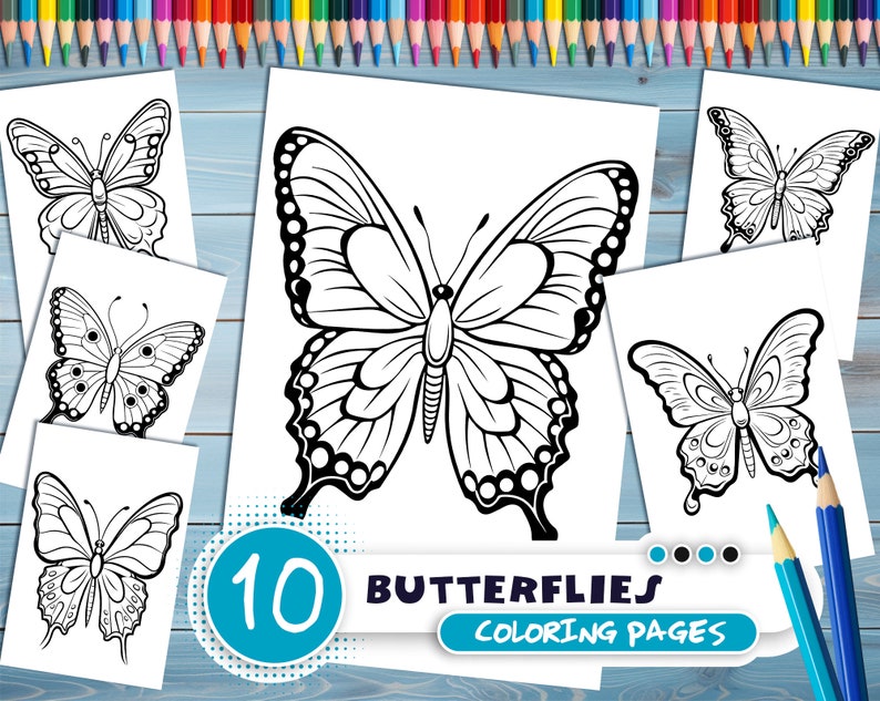 Beautiful butterflies PDF coloring book Printable colouring pages for kids Cartoon butterfly thick outlines for children's creativity image 1