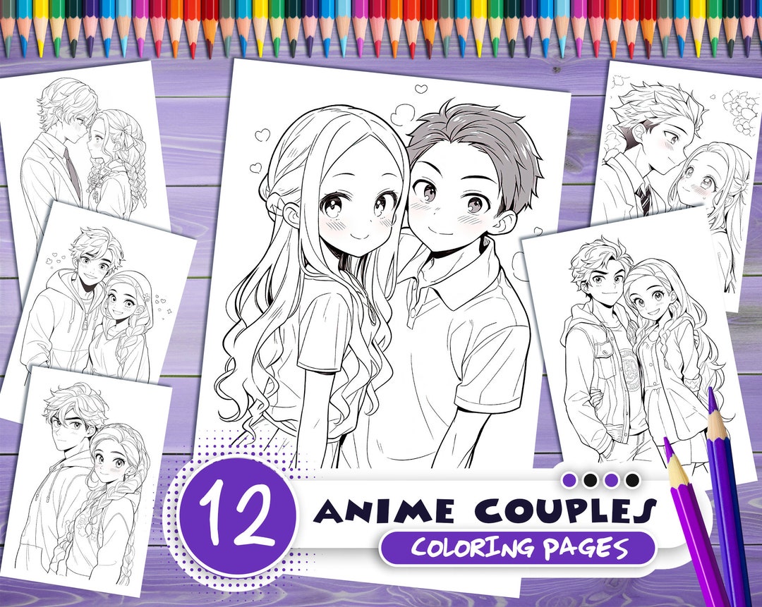 Anime Couples PDF Coloring Book - Printable Colouring Pages for Adults ...