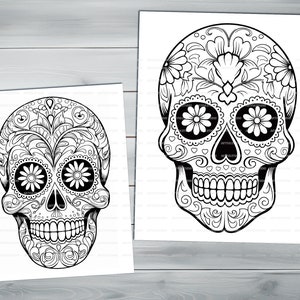 Calavera skull PDF coloring book Printable colouring pages for adults mexican traditions day of the dead halloween skull and flowers image 3