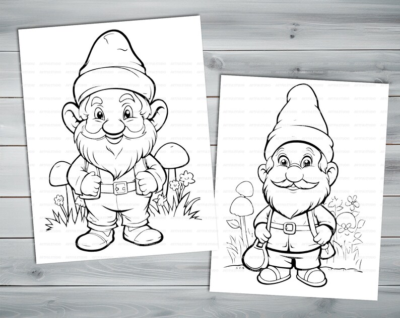 Garden Gnome PDF coloring book Printable colouring pages for kids Cute Cartoon gnome coloring thick outlines for children's creativity image 9