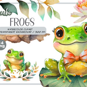 Akwarela słodkie żaby clipart-Realistyczna żaba z kwiatem-Grafika na baby shower-Dekoracja ścienna do pokoju dziecięcego-Zwierzę leśne-Portret płaza