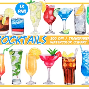 Aquarelle tropical cocktails clipart - clipart boissons alcoolisées - graphiques de cocktails d'été - Summer Party - fichiers png de plage-téléchargement instantané