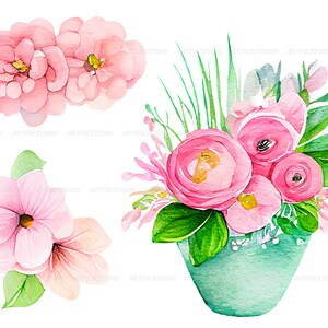 Watercolor spring clipart-Spring flowers-Botanical illustration-Easter Blossom-spring birds and lantern-Floral Decor-Instant download image 5