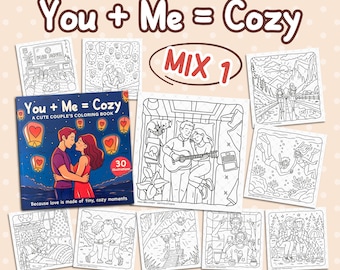 Dibujos para colorear de parejas románticas: Momentos acogedores (Patrón PDF)