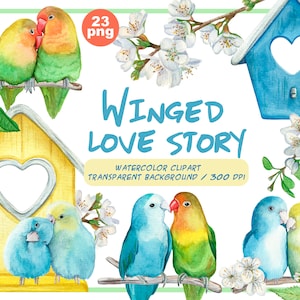 teal love birds clipart