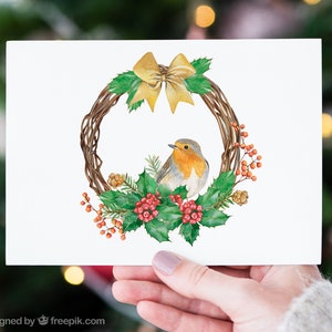 Watercolor christmas wreaths clipart-circle frame with winter birds PNG-red and green holiday-christmas composition-red cardinal, robin bird image 8