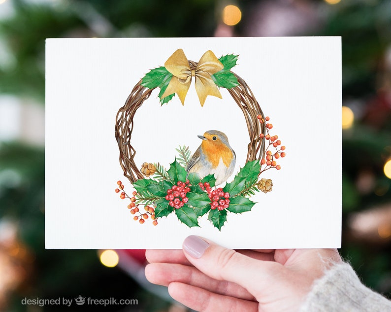 Watercolor christmas wreaths clipart-circle frame with winter birds PNG-red and green holiday-christmas composition-red cardinal, robin bird image 8