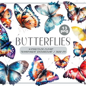 Watercolor butterflies clipart - realistic butterfly graphic - insects illustration-transparent background - bright colored butterflies PNG