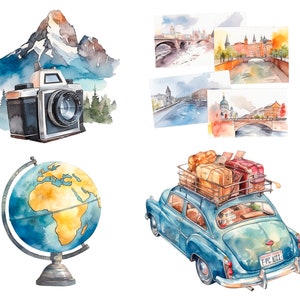 Watercolor travel lover clipart Summer Holiday Illustration-Vacation clipart-Tourism clipart-Planner clipart-Adventure clipart-cruise PNG image 7