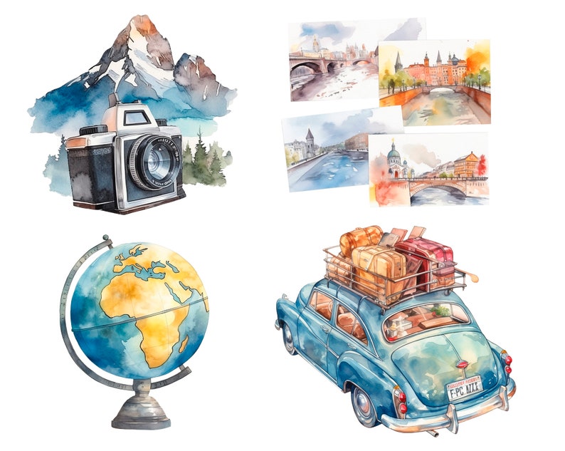 Watercolor travel lover clipart Summer Holiday Illustration-Vacation clipart-Tourism clipart-Planner clipart-Adventure clipart-cruise PNG image 7