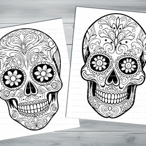 Calavera skull PDF coloring book Printable colouring pages for adults mexican traditions day of the dead halloween skull and flowers image 6