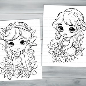 Flower fairies PDF coloring book Printable colouring pages for kids Cartoon floral fairy thick outlines for children's creativity image 4