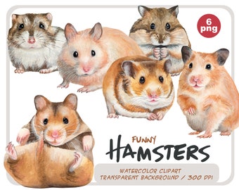 Watercolor hamsters clipart-Realistic Pets portraits-Rodent Illustrations-Golden Syrian and winter white dwarf Djungarian-Instant Download