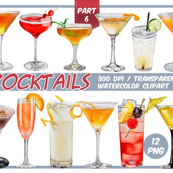 Watercolor Cocktails clipart-signature cocktails-Alcoholic Drinks clipart-Bar menu illustration-Party graphics-beverage PNG-Instant download