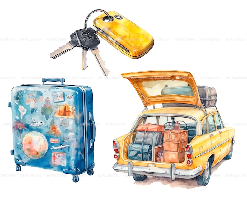 Watercolor travel lover clipart Summer Holiday Illustration-Vacation clipart-Tourism clipart-Planner clipart-Adventure clipart-cruise PNG image 4