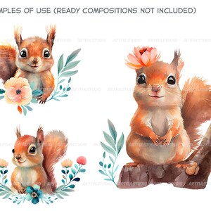 Watercolor cute baby squirrels clipart-Realistic squirrel with flower-Baby Shower Graphics-Nursery Decor Wall Art-Woodland Animal-pet png image 10