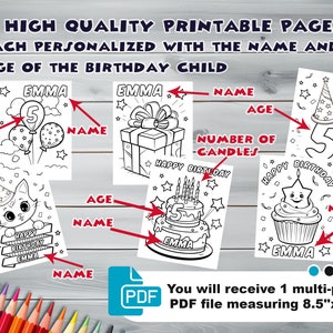 Customizable Happy Birthday PDF coloring book Personalized Printable coloring pages for kids for kids activity Custom Birthday Party image 2