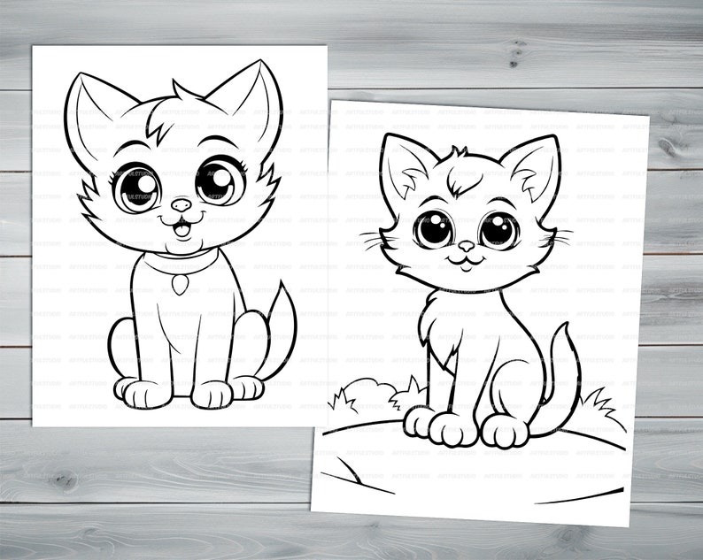 Funny kittens PDF coloring book Printable colouring pages for kids Cute Cartoon cat coloring thick outlines for children's creativity image 7