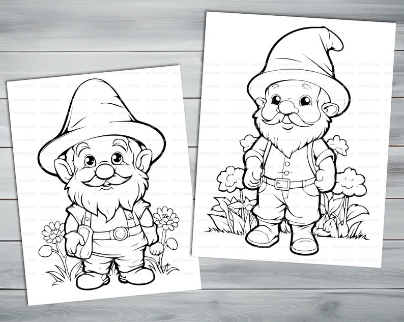 Garden Gnome PDF coloring book Printable colouring pages for kids Cute Cartoon gnome coloring thick outlines for children's creativity image 4
