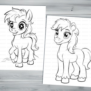 Cute little pony PDF coloring book Printable colouring pages for kids Cartoon cute funny horses coloring thick outlines farm animals image 4