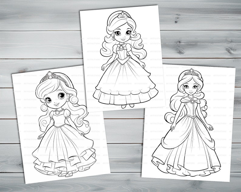 Princess doll PDF coloring book Printable colouring pages for kids Cute Cartoon girl coloring thick outlines for children's creativity image 4