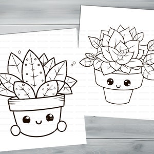 Anime kawaii plants PDF coloring book Printable colouring pages for little kids cartoon funny characters thick outlines houseplants image 7