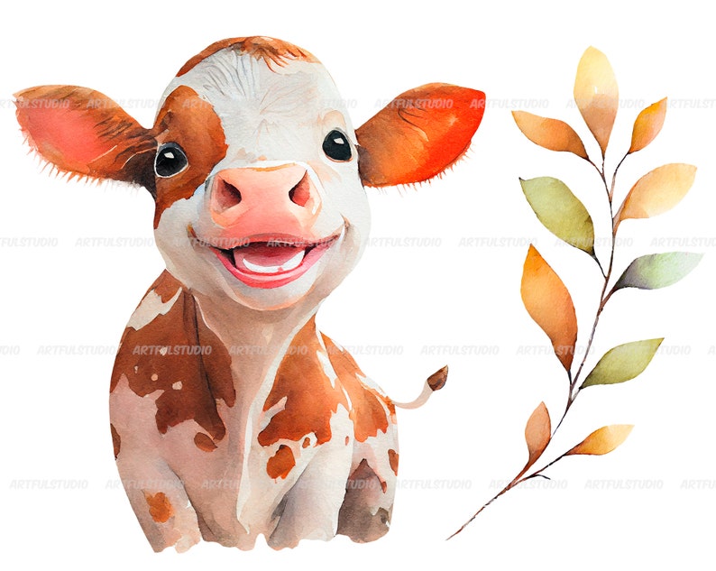 Watercolor Cute Baby Cows Clipart-realistic Calfs With - Etsy
