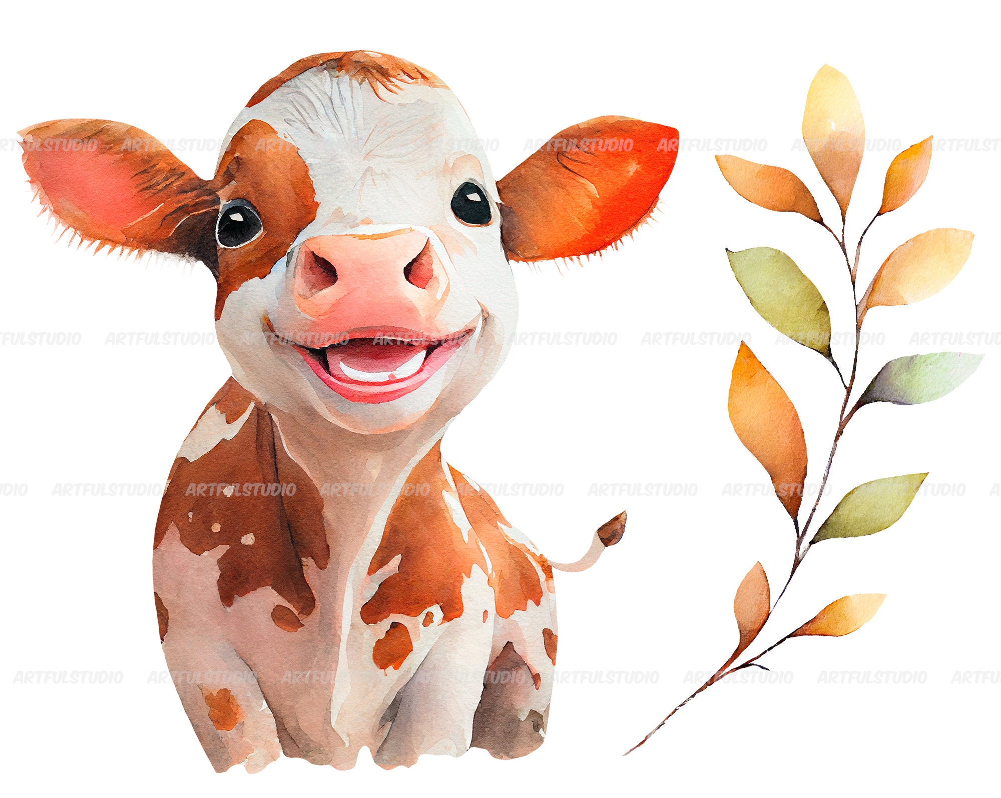 Watercolor Cute Baby Cows Clipart-realistic Calfs With - Etsy