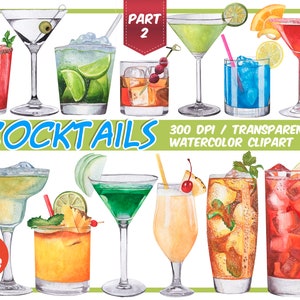 Aquarelle tropical cocktails clipart-cocktails signature-boissons alcoolisées clipart-graphiques de cocktails d'été-fête d'été-téléchargement instantané