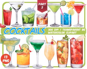 Watercolor tropical Cocktails clipart-signature cocktails-Alcoholic Drinks clipart- summer cocktail graphics - Summer Party-Instant download